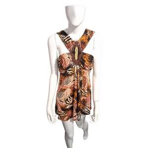 Y2K Beaded‎ Babydoll Womens size M Paisley Tiger Print Sleeveless Wild Top NWT
